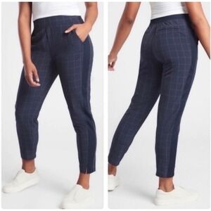 Athleta Brooklyn Textured Ankle Pant Navy Blue Windowpane Grid Size 2 657589-00
